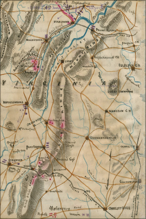 24"x36" Gallery Poster, Map of the Shenandoah Valley Campaign, 1864