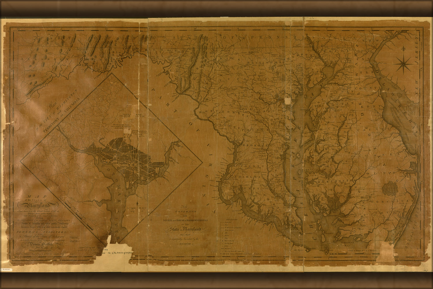 24"x36" Gallery Poster, Map of the State of Maryland 1795 p1