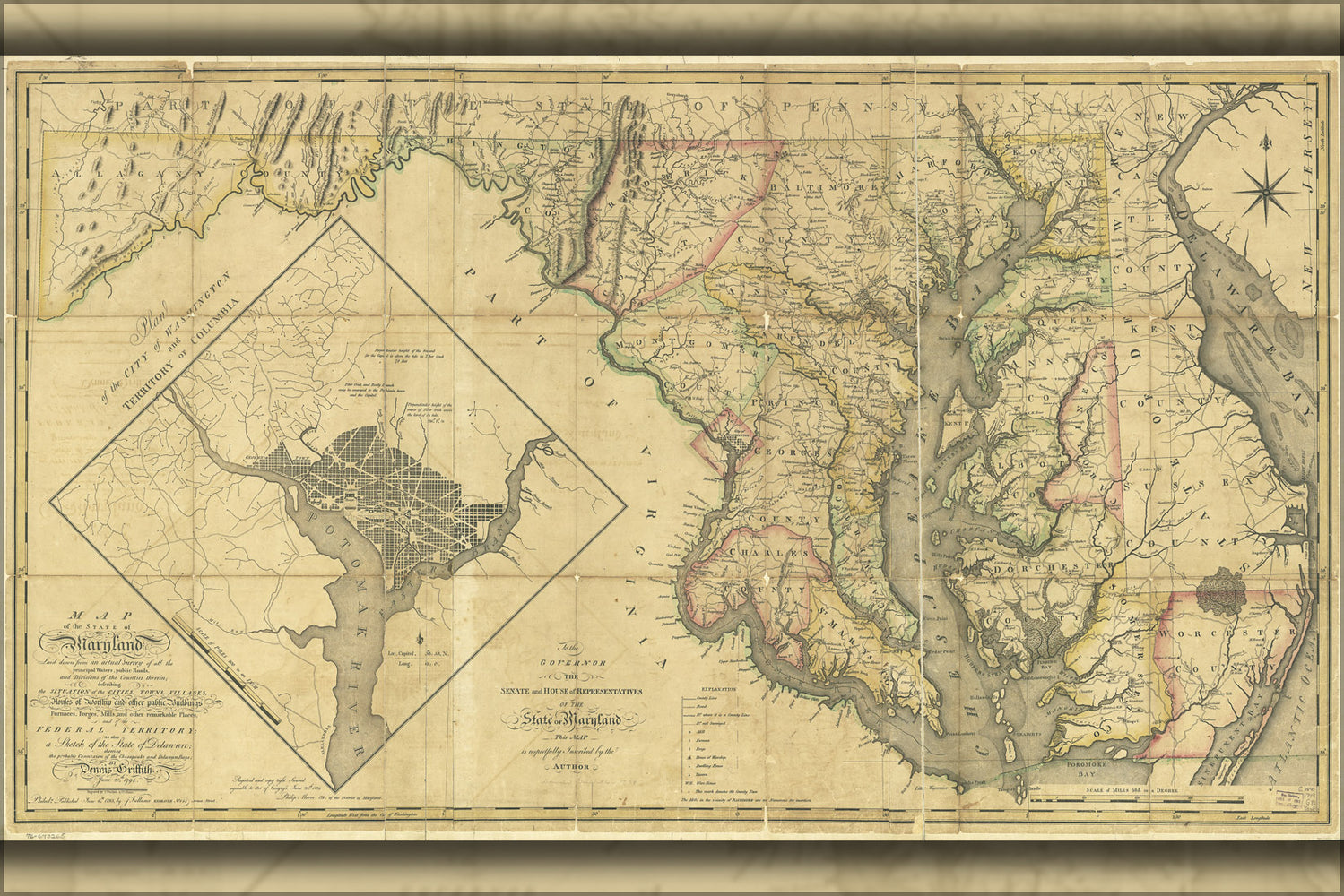 24"x36" Gallery Poster, Map of the State of Maryland 1795 p2