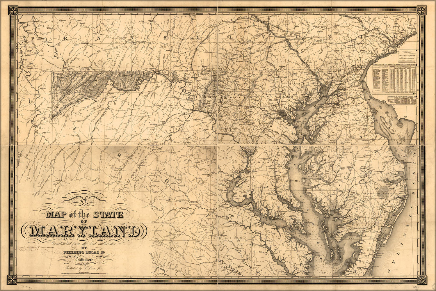 24"x36" Gallery Poster, Map of the State of Maryland 1841