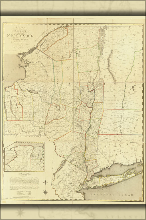 24"x36" Gallery Poster, Map of the State of New York. 1802
