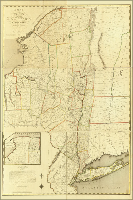 24"x36" Gallery Poster, Map of the State of New York 1802