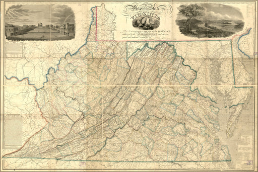 24"x36" Gallery Poster, Map of the State of Virginia 1859