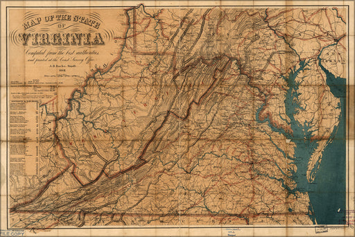 24"x36" Gallery Poster, Map of the State of Virginia 1862