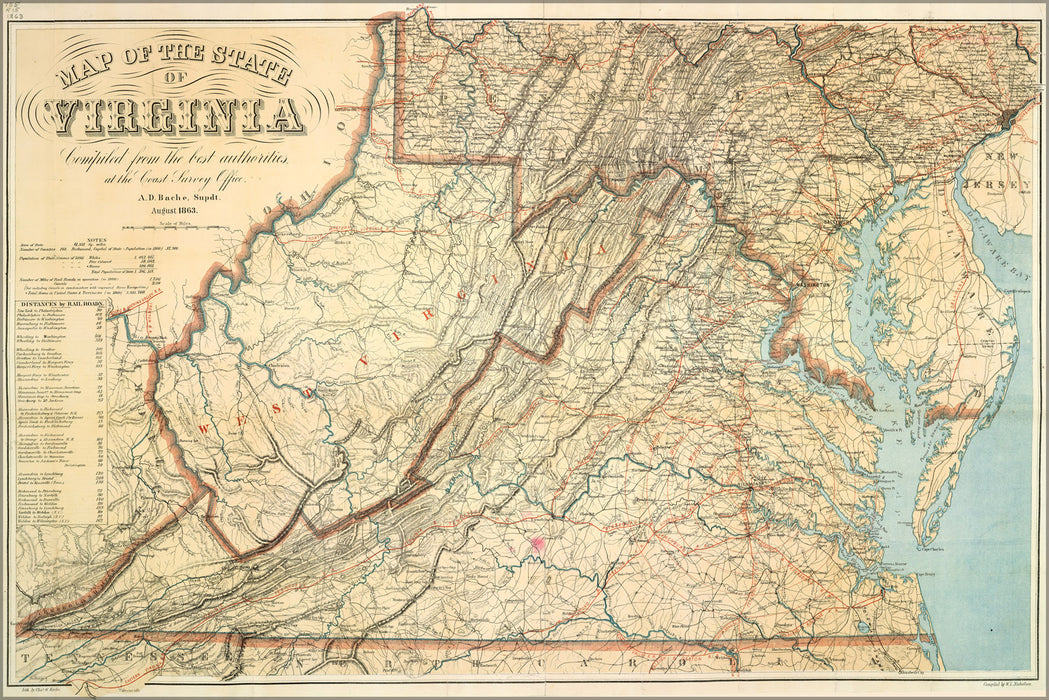 24"x36" Gallery Poster, Map of the State of Virginia 1863 p10