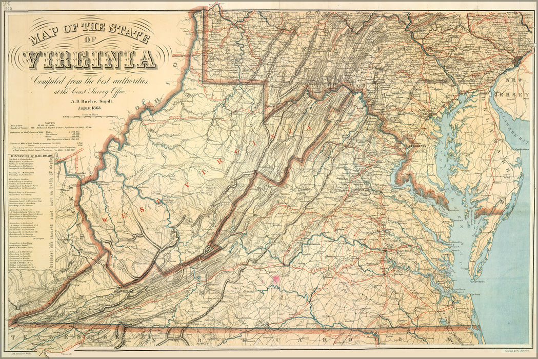24"x36" Gallery Poster, Map of the State of Virginia 1863 p2