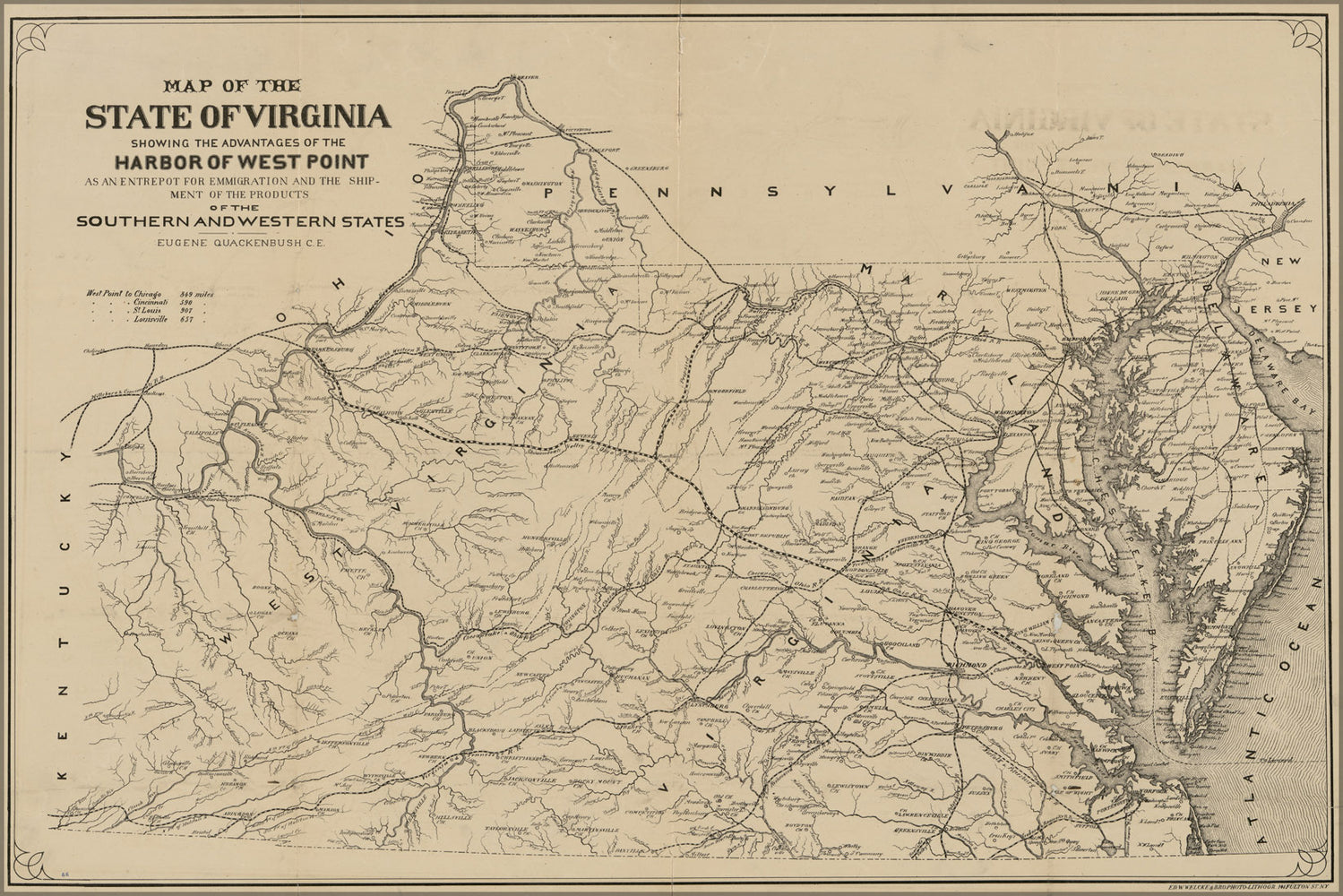 24"x36" Gallery Poster, Map of the State of Virginia 1875