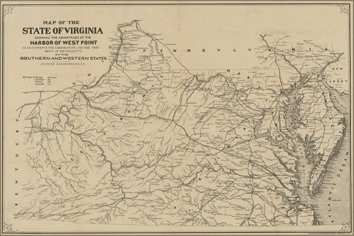 24"x36" Gallery Poster, Map of the State of Virginia 1875
