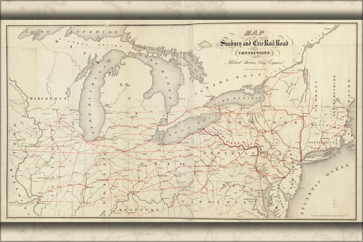 24"x36" Gallery Poster, Map of the Sunbury and Erie RailRoad ohio 1850