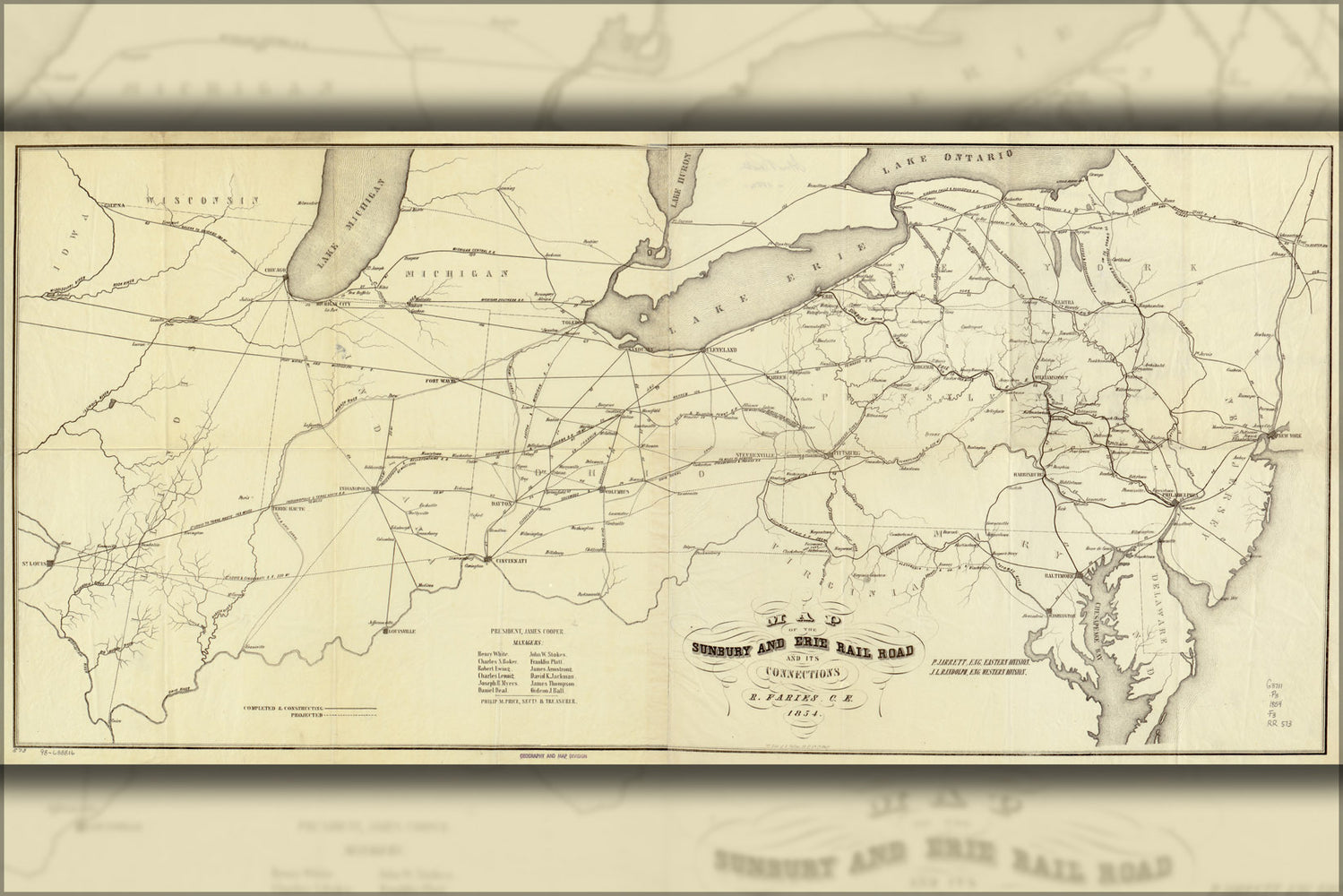 24"x36" Gallery Poster, Map of the Sunbury and Erie RailRoad ohio 1854