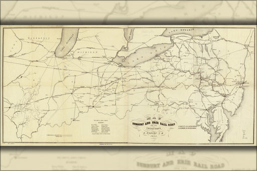 24"x36" Gallery Poster, Map of the Sunbury and Erie RailRoad ohio 1854