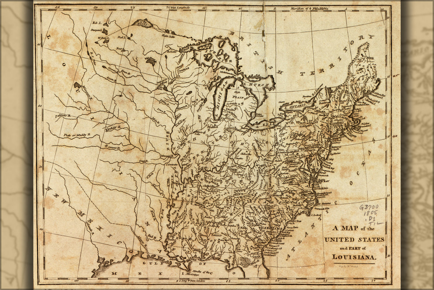 24"x36" Gallery Poster, Map of the United States 1805