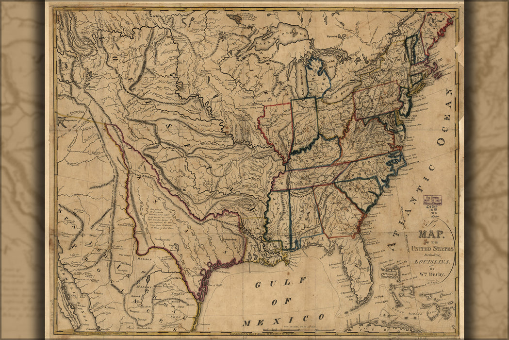 24"x36" Gallery Poster, Map of the United States 1818