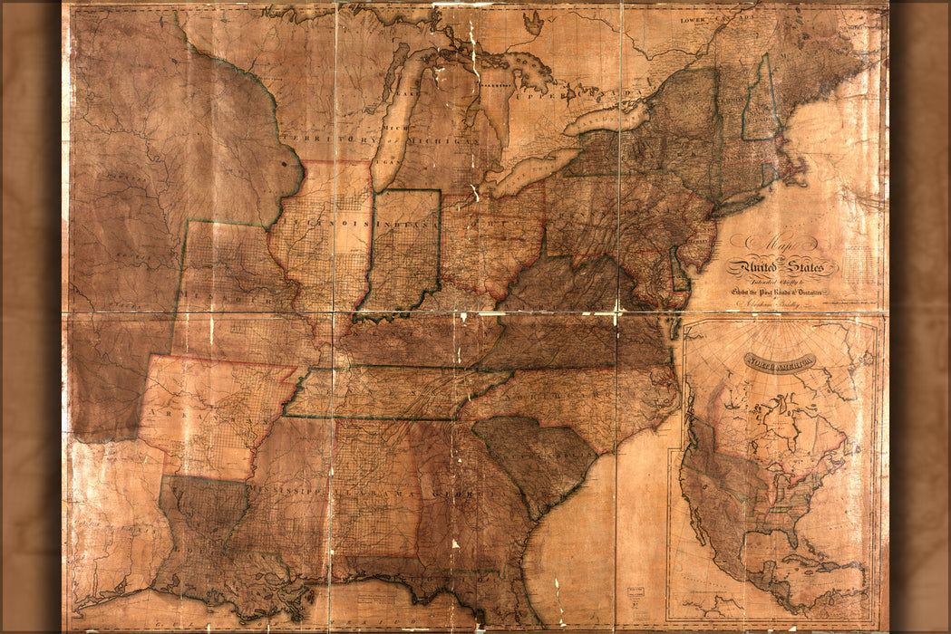 24"x36" Gallery Poster, Map of the United States 1825