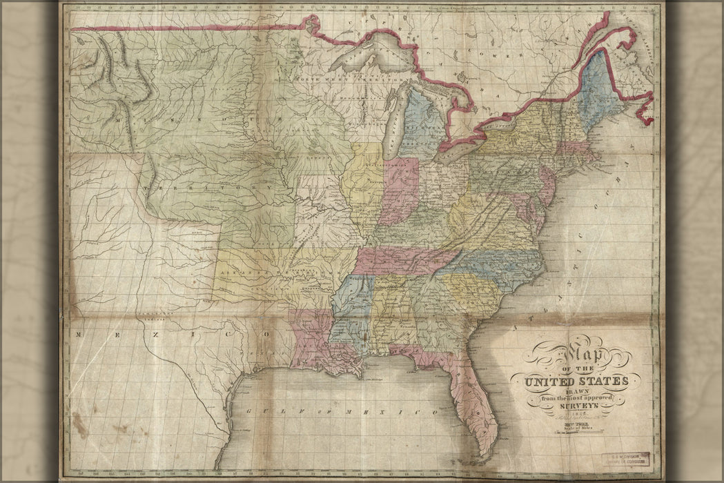 24"x36" Gallery Poster, Map of the United States 1826