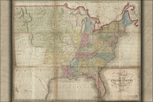 24"x36" Gallery Poster, Map of the United States 1826