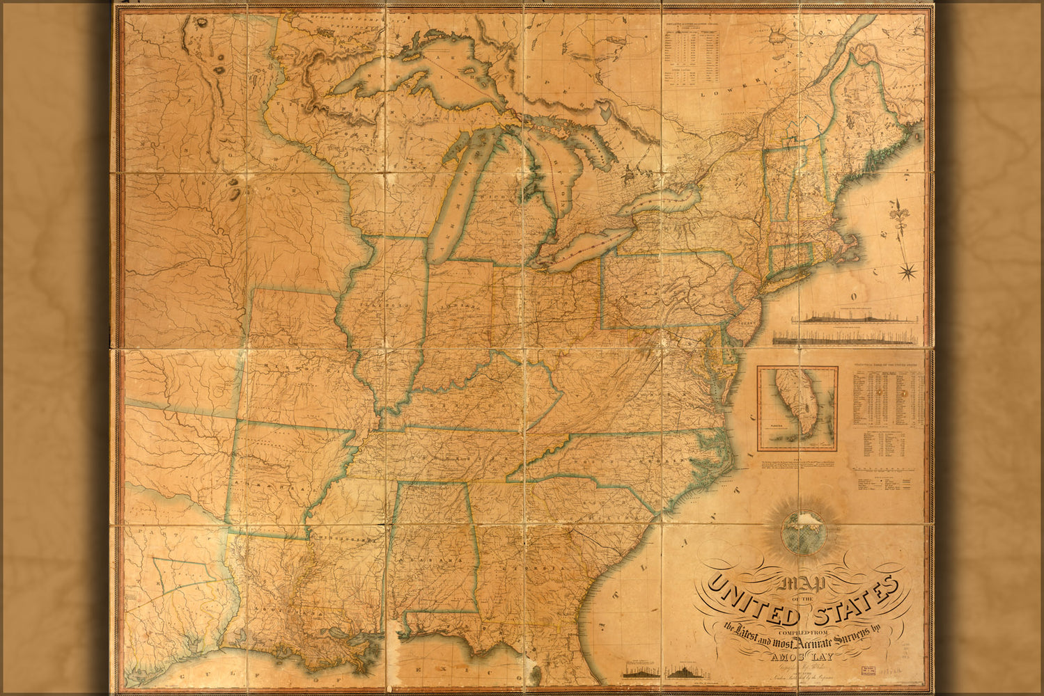 24"x36" Gallery Poster, Map of the United States 1834