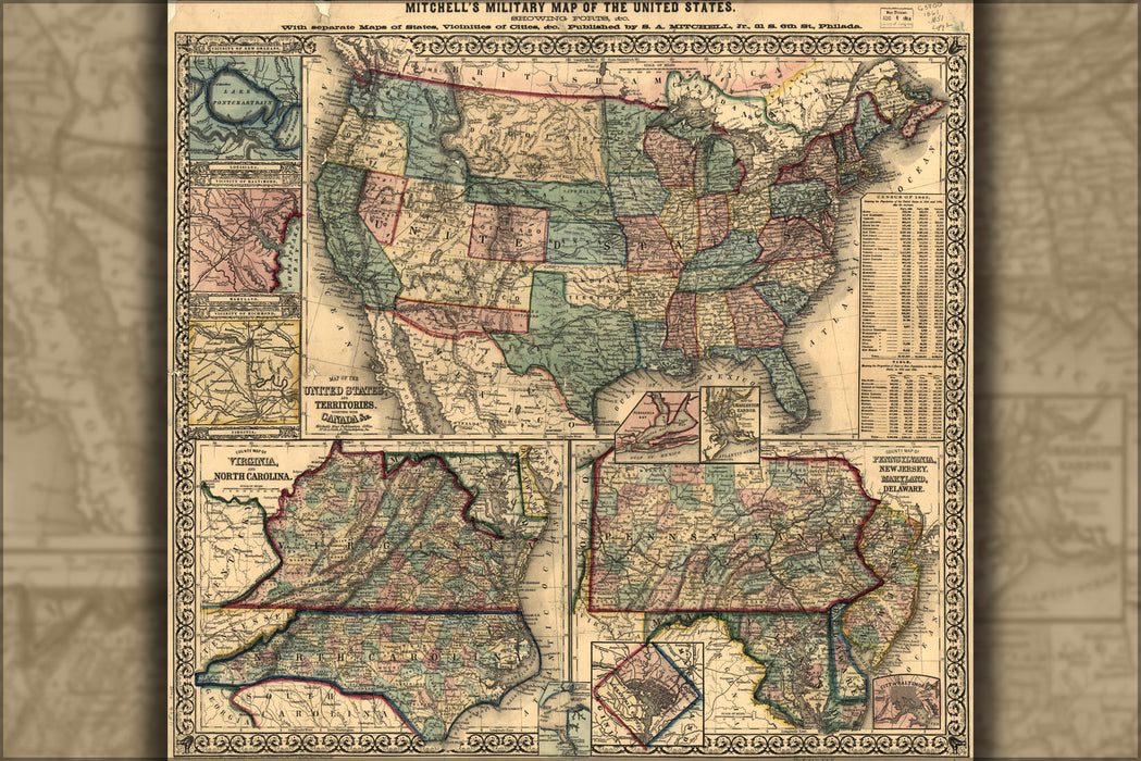 24"x36" Gallery Poster, Map of the United States 1861