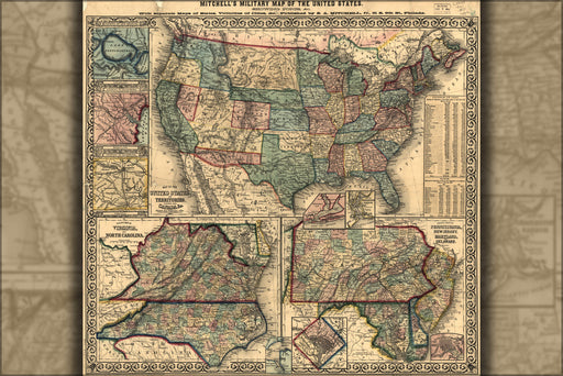 24"x36" Gallery Poster, Map of the United States 1861