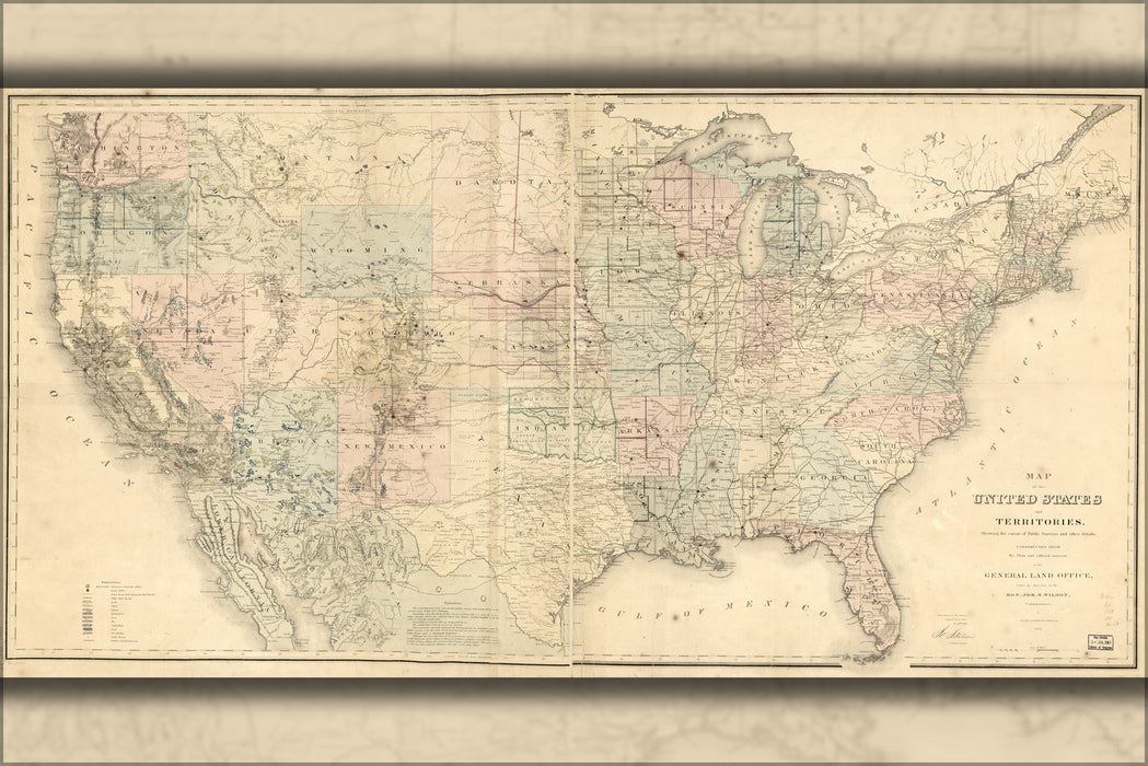 24"x36" Gallery Poster, Map of the United States 1868
