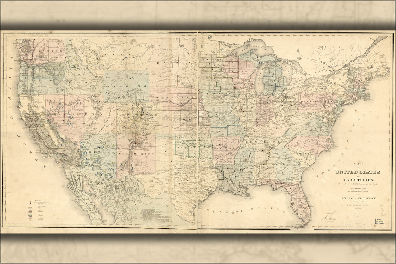 24"x36" Gallery Poster, Map of the United States 1868