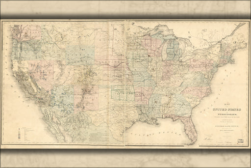 24"x36" Gallery Poster, Map of the United States 1868