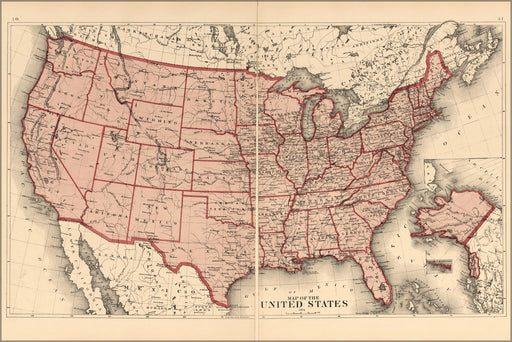 24"x36" Gallery Poster, Map of the United States 1875
