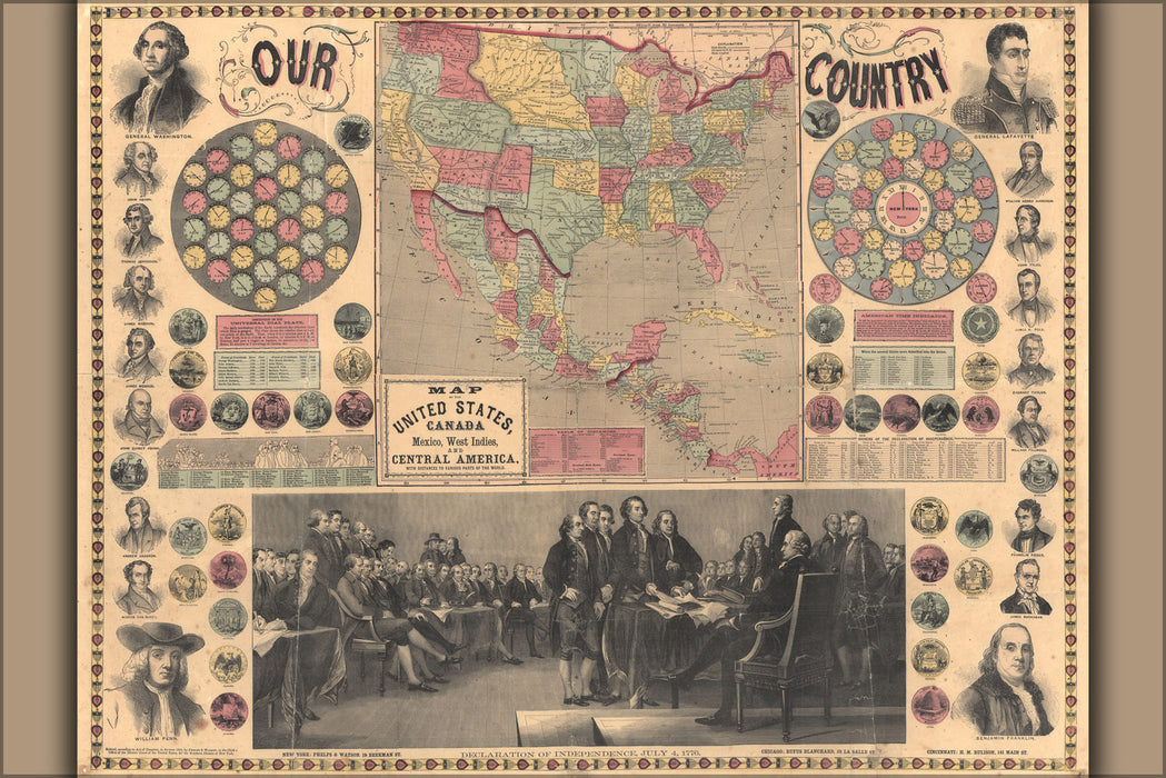 24"x36" Gallery Poster, Map of the United States, Canada, Mexico, West Indies and Central America 1859