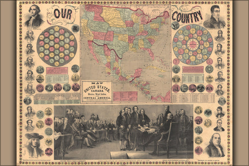 24"x36" Gallery Poster, Map of the United States, Canada, Mexico, West Indies and Central America 1859