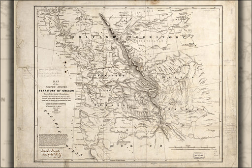 24"x36" Gallery Poster, Map of the United States Territory of Oregon 1838