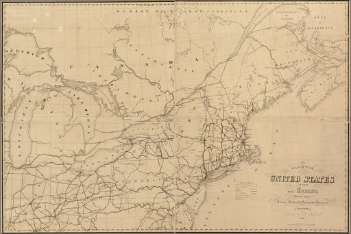 24"x36" Gallery Poster, Map of the United States in part and Canada 1852