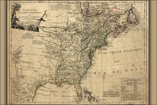 24"x36" Gallery Poster, Map of the United States of America 1785 in French