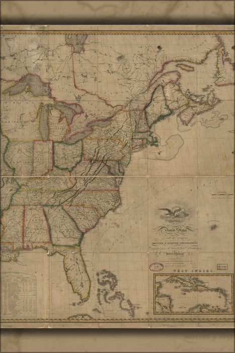 24"x36" Gallery Poster, Map of the United States of America 1818 p4