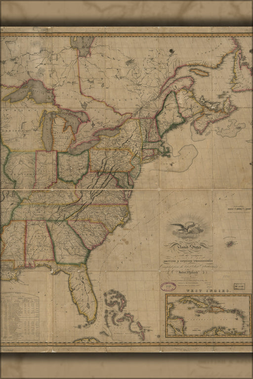 24"x36" Gallery Poster, Map of the United States of America 1818 p4