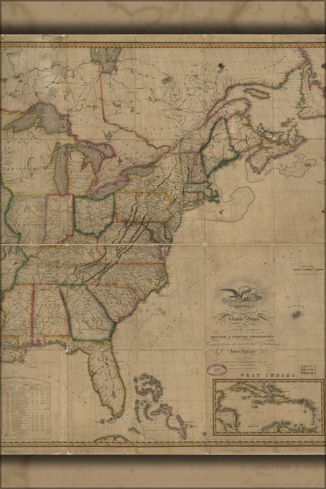 24"x36" Gallery Poster, Map of the United States of America 1818 p4