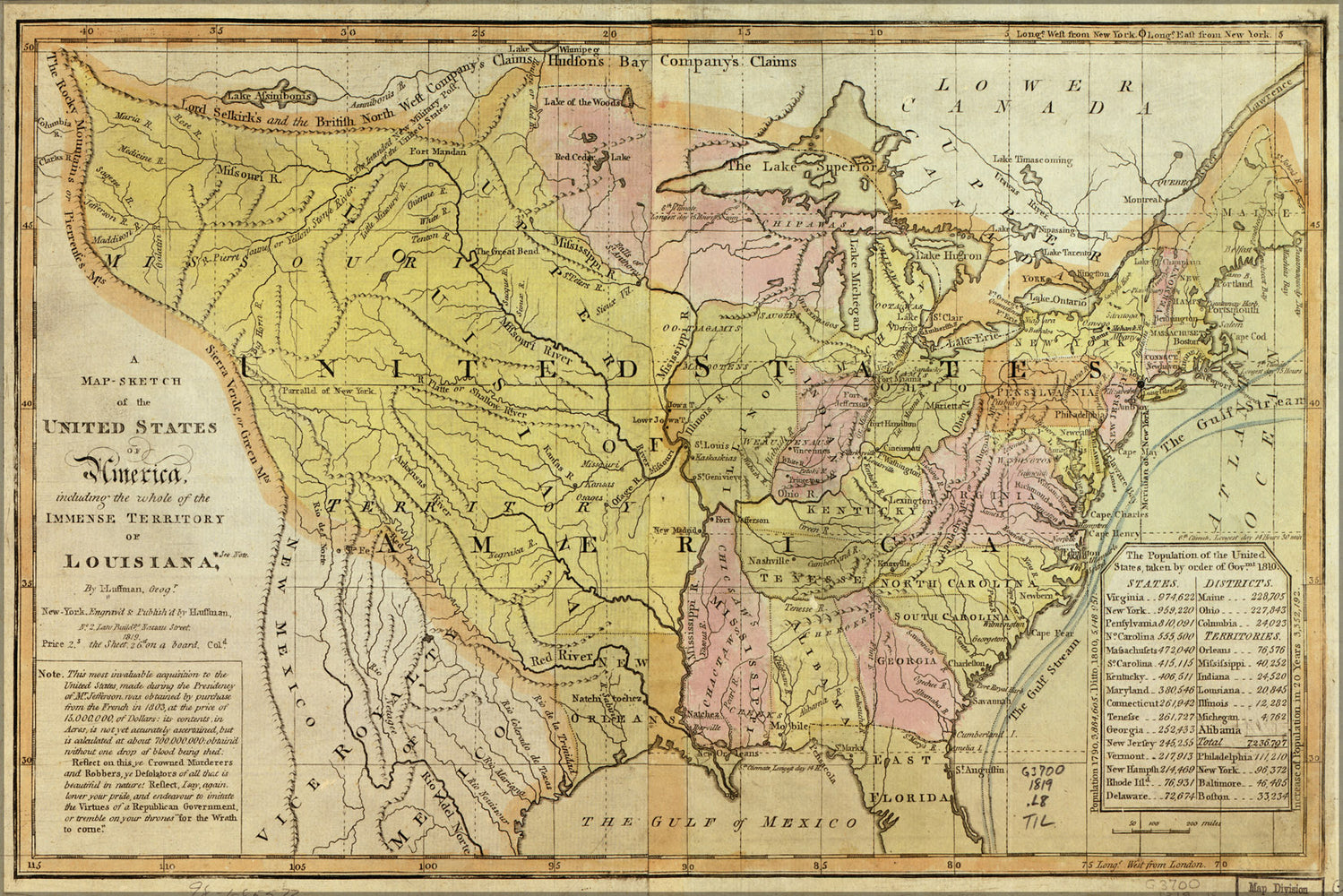24"x36" Gallery Poster, Map of the United States of America 1819