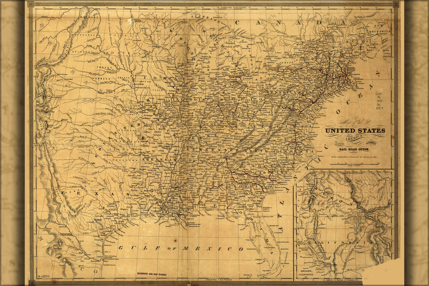 24"x36" Gallery Poster, Map of the United States of America 1847