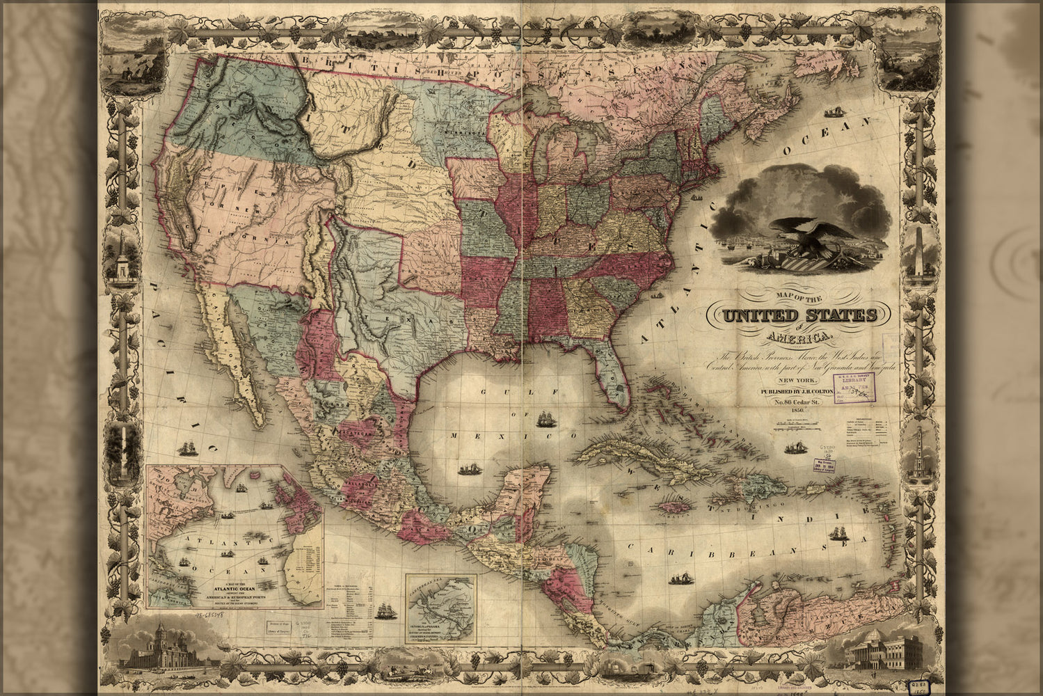 24"x36" Gallery Poster, Map of the United States of America 1850