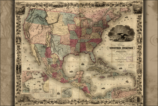 24"x36" Gallery Poster, Map of the United States of America 1850