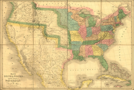 24"x36" Gallery Poster, Map of the United States of North America 1839