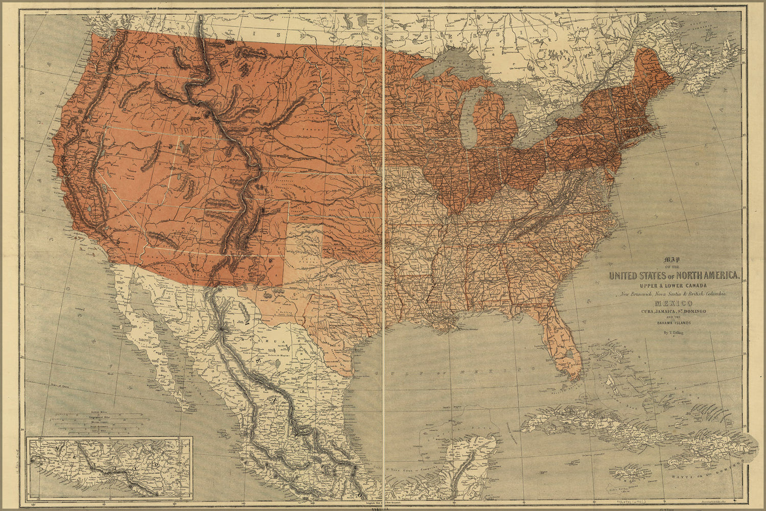 24"x36" Gallery Poster, Map of the United States of North America 1861