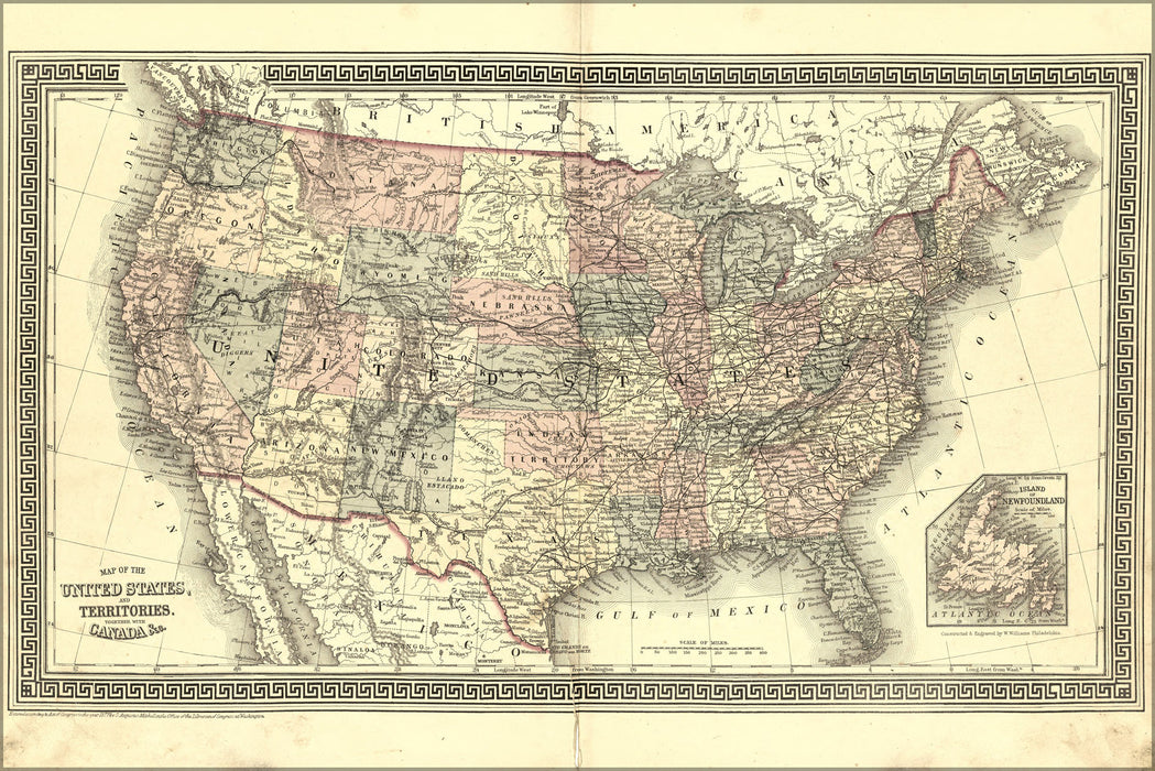 24"x36" Gallery Poster, Map of the United States of america 1877