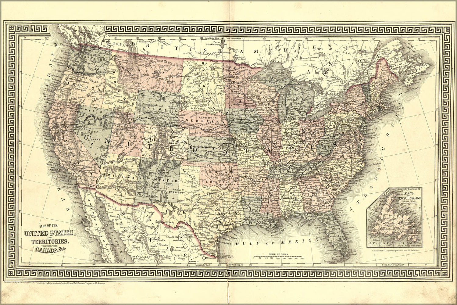 24"x36" Gallery Poster, Map of the United States of america 1877