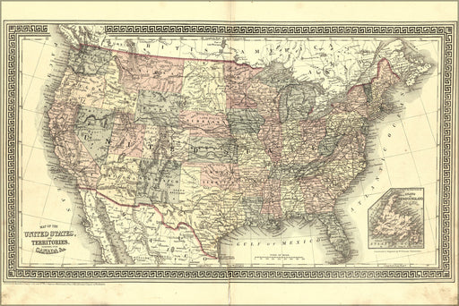 24"x36" Gallery Poster, Map of the United States of america 1877