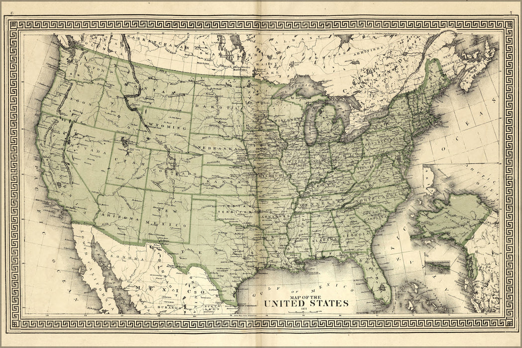 24"x36" Gallery Poster, Map of the United States of america 1877 P2