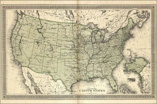 24"x36" Gallery Poster, Map of the United States of america 1877 P2