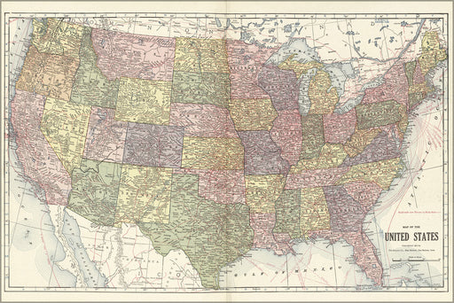 24"x36" Gallery Poster, Map of the United States of america 1914