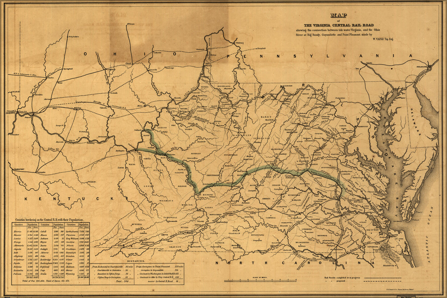 24"x36" Gallery Poster, Map of the Virginia Central RailRoad 1852 p2