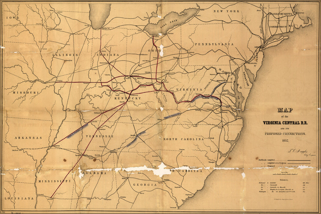 24"x36" Gallery Poster, Map of the Virginia Central Railroad 1852