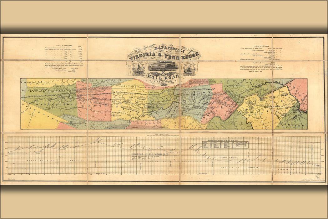 24"x36" Gallery Poster, Map of the Virginia & Tennessee Railroad 1856